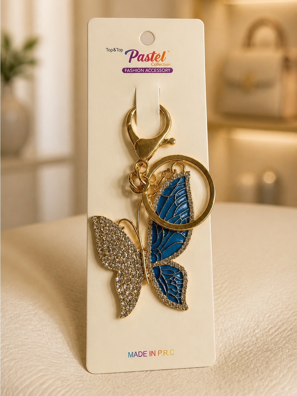 Pastels Gold Butterfly Keychain with Crystals Different Colors NWT